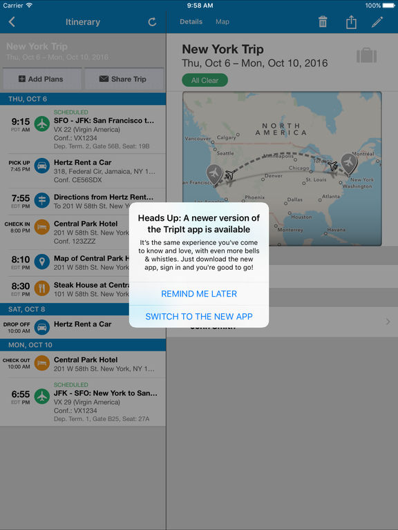TripIt: Unsupported Version Screenshots